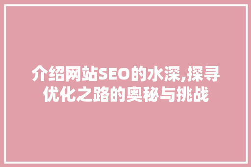 介绍网站SEO的水深,探寻优化之路的奥秘与挑战