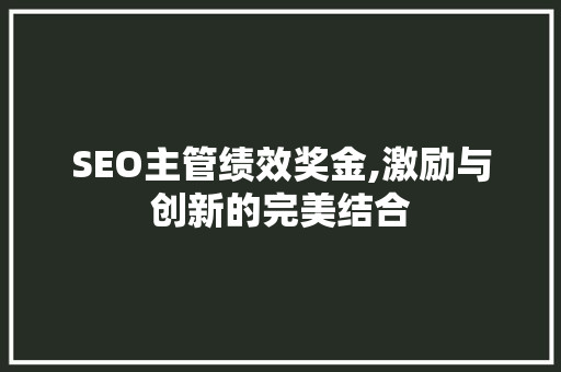 SEO主管绩效奖金,激励与创新的完美结合