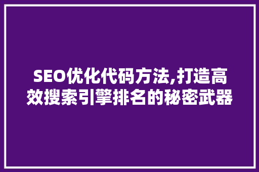 SEO优化代码方法,打造高效搜索引擎排名的秘密武器