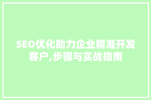 SEO优化助力企业精准开发客户,步骤与实战指南