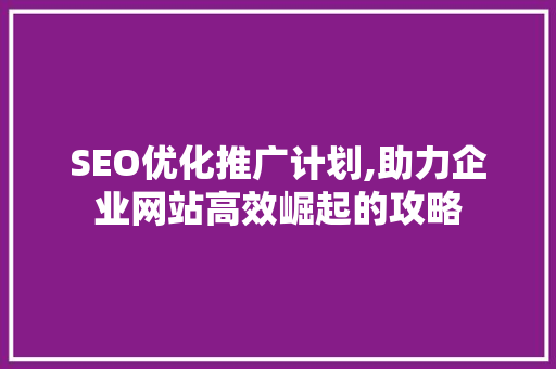 SEO优化推广计划,助力企业网站高效崛起的攻略 小程序开发