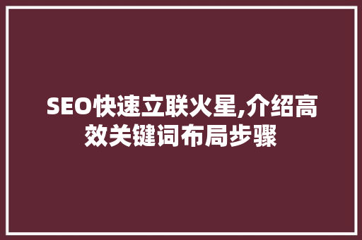 SEO快速立联火星,介绍高效关键词布局步骤 百度算法