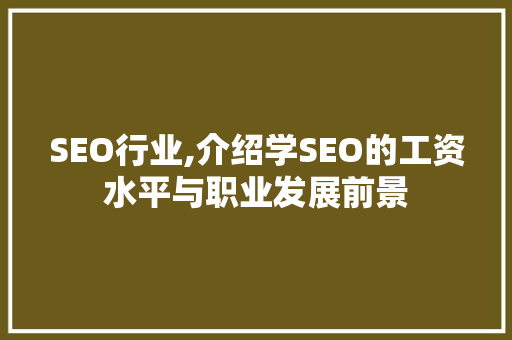 SEO行业,介绍学SEO的工资水平与职业发展前景