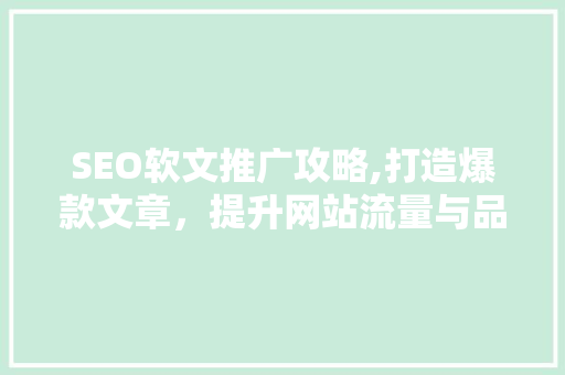 SEO软文推广攻略,打造爆款文章，提升网站流量与品牌影响力 网站优化