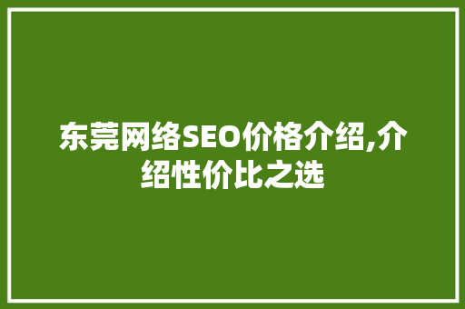 东莞网络SEO价格介绍,介绍性价比之选