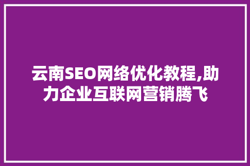 云南SEO网络优化教程,助力企业互联网营销腾飞