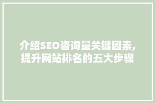 介绍SEO咨询量关键因素,提升网站排名的五大步骤