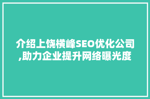 介绍上饶横峰SEO优化公司,助力企业提升网络曝光度，抢占市场先机 头条优化
