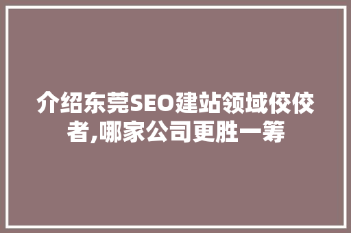 介绍东莞SEO建站领域佼佼者,哪家公司更胜一筹 头条优化
