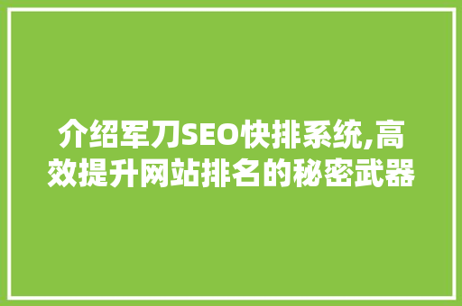 介绍军刀SEO快排系统,高效提升网站排名的秘密武器
