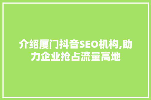 介绍厦门抖音SEO机构,助力企业抢占流量高地