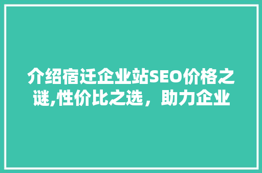 介绍宿迁企业站SEO价格之谜,性价比之选，助力企业腾飞