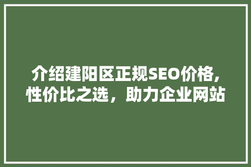 介绍建阳区正规SEO价格,性价比之选，助力企业网站优化 头条优化