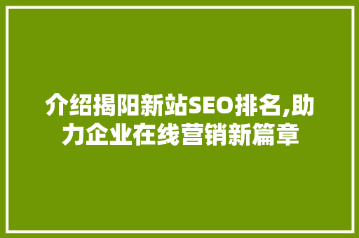 介绍揭阳新站SEO排名,助力企业在线营销新篇章