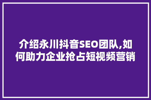 介绍永川抖音SEO团队,如何助力企业抢占短视频营销高地