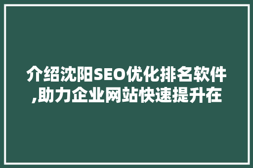 介绍沈阳SEO优化排名软件,助力企业网站快速提升在线影响力 百度算法
