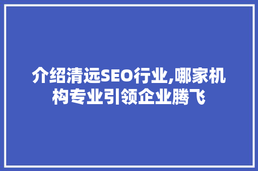 介绍清远SEO行业,哪家机构专业引领企业腾飞