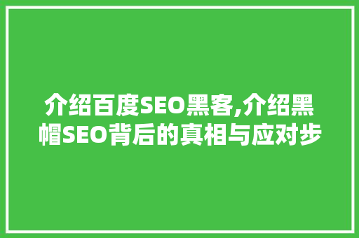 介绍百度SEO黑客,介绍黑帽SEO背后的真相与应对步骤 seo技术