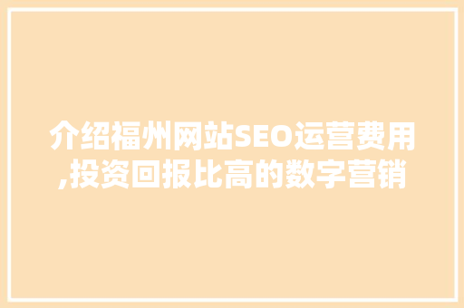 介绍福州网站SEO运营费用,投资回报比高的数字营销步骤
