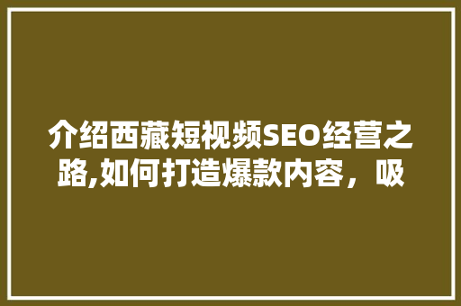 介绍西藏短视频SEO经营之路,如何打造爆款内容，吸引百万粉丝