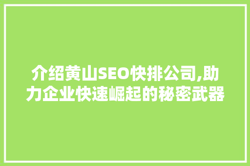 介绍黄山SEO快排公司,助力企业快速崛起的秘密武器