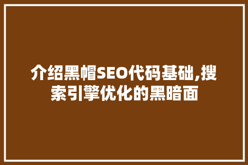 介绍黑帽SEO代码基础,搜索引擎优化的黑暗面