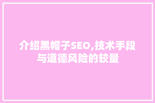 介绍黑帽子SEO,技术手段与道德风险的较量 小程序开发