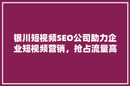 银川短视频SEO公司助力企业短视频营销，抢占流量高地 小程序开发