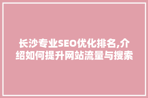 长沙专业SEO优化排名,介绍如何提升网站流量与搜索引擎排名 小程序开发