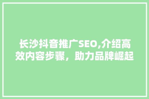 长沙抖音推广SEO,介绍高效内容步骤，助力品牌崛起 百度算法