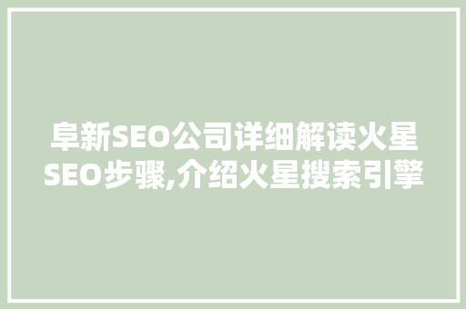 阜新SEO公司详细解读火星SEO步骤,介绍火星搜索引擎优化之路