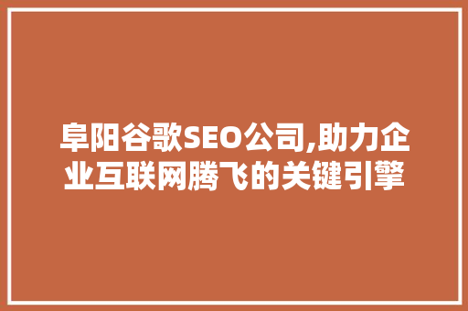 阜阳谷歌SEO公司,助力企业互联网腾飞的关键引擎 百度算法