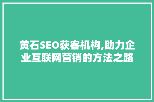 黄石SEO获客机构,助力企业互联网营销的方法之路 360搜优化