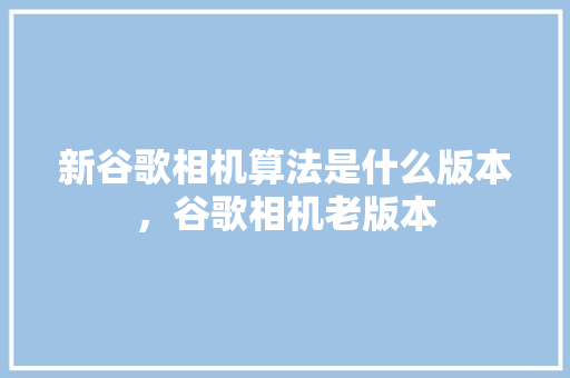 新谷歌相机算法是什么版本，谷歌相机老版本