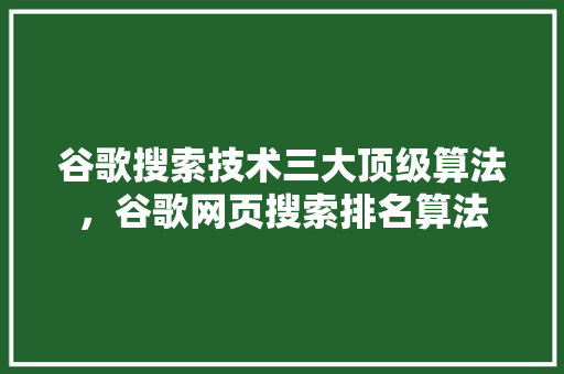 谷歌搜索技术三大顶级算法，谷歌网页搜索排名算法