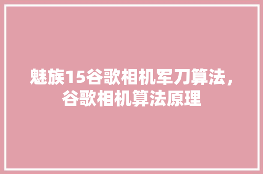 魅族15谷歌相机军刀算法，谷歌相机算法原理
