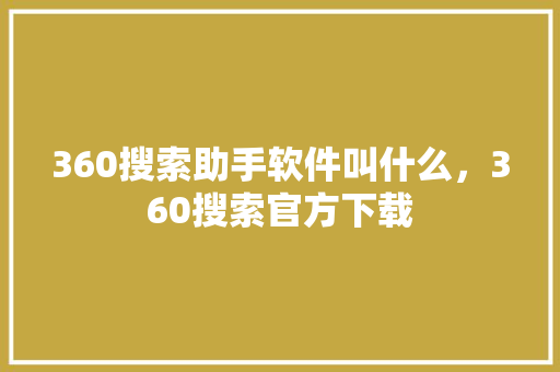 360搜索助手软件叫什么，360搜索官方下载