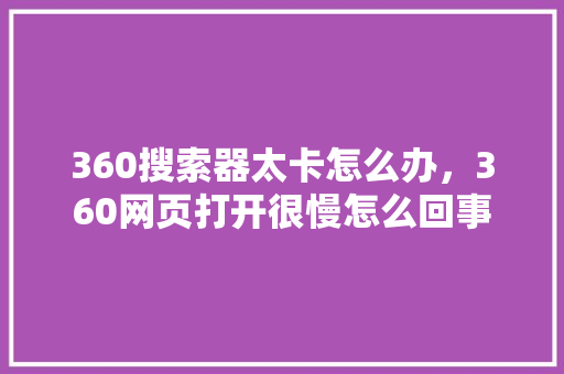 360搜索器太卡怎么办，360网页打开很慢怎么回事
