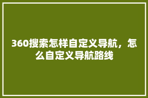 360搜索怎样自定义导航，怎么自定义导航路线