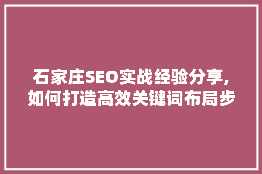 石家庄SEO实战经验分享,如何打造高效关键词布局步骤 AI技术学习