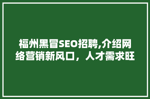 福州黑冒SEO招聘,介绍网络营销新风口，人才需求旺盛！