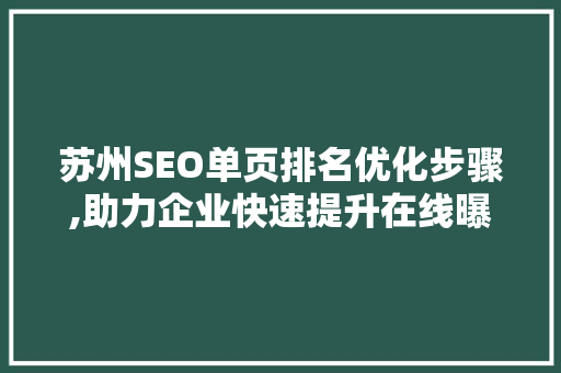 苏州SEO单页排名优化步骤,助力企业快速提升在线曝光率