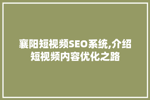 襄阳短视频SEO系统,介绍短视频内容优化之路 小程序开发