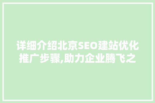 详细介绍北京SEO建站优化推广步骤,助力企业腾飞之路 小程序开发