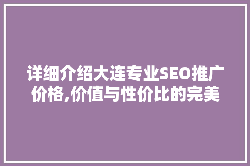 详细介绍大连专业SEO推广价格,价值与性价比的完美结合