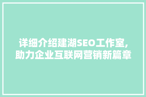 详细介绍建湖SEO工作室,助力企业互联网营销新篇章