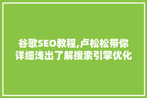 谷歌SEO教程,卢松松带你详细浅出了解搜索引擎优化 360搜优化