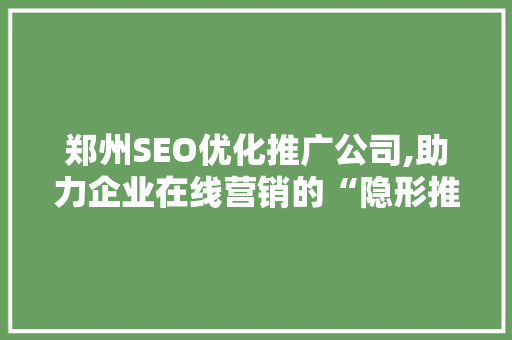 郑州SEO优化推广公司,助力企业在线营销的“隐形推手”