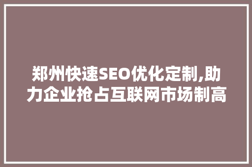 郑州快速SEO优化定制,助力企业抢占互联网市场制高点