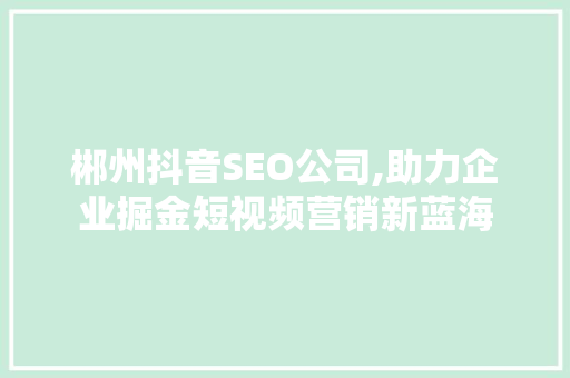 郴州抖音SEO公司,助力企业掘金短视频营销新蓝海 英文谷歌算法